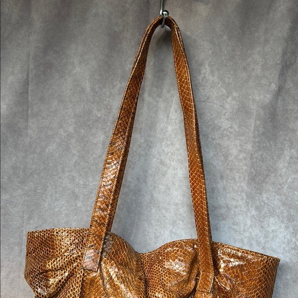 Vintage MAAN Brown Leather Snakeskin Textured Tote Bag GUC *defect* Suede Lining - Picture 12 of 15